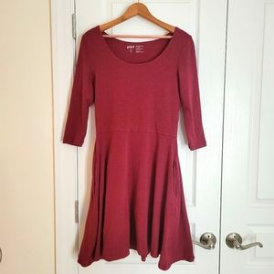 Pact | Organic Cotton Fit & Flare Dress with Pockets | 3/4 Sleeve | Scarlet Red